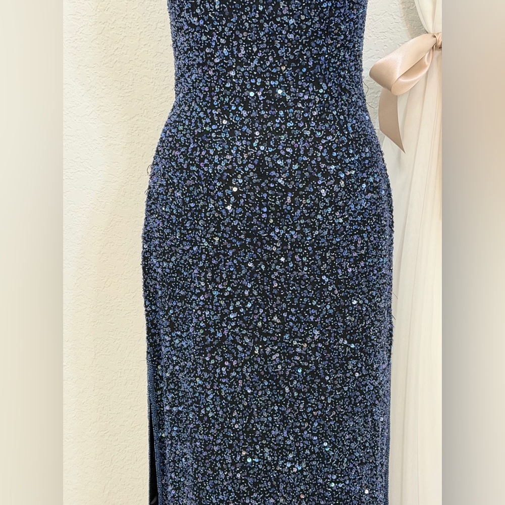 SCALA Fully Beaded Navy Blue Silk Formal Evening Prom Dress Gown Sz M - $1398 - Picture 5 of 16
